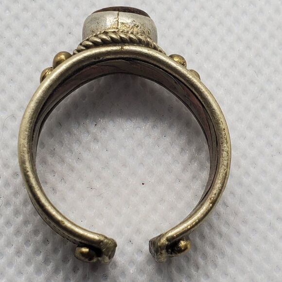 Brutalist Gold Tone & Bronze Tone Tigereye Ring - Picture 5 of 6